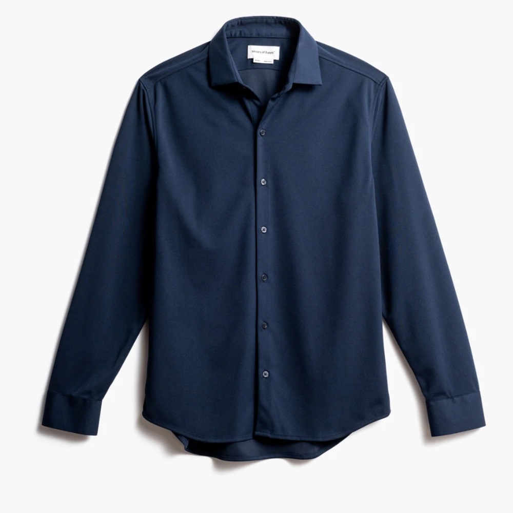 NWT Ministry of Supply Apollo Dress Shirt in Navy Slim Large